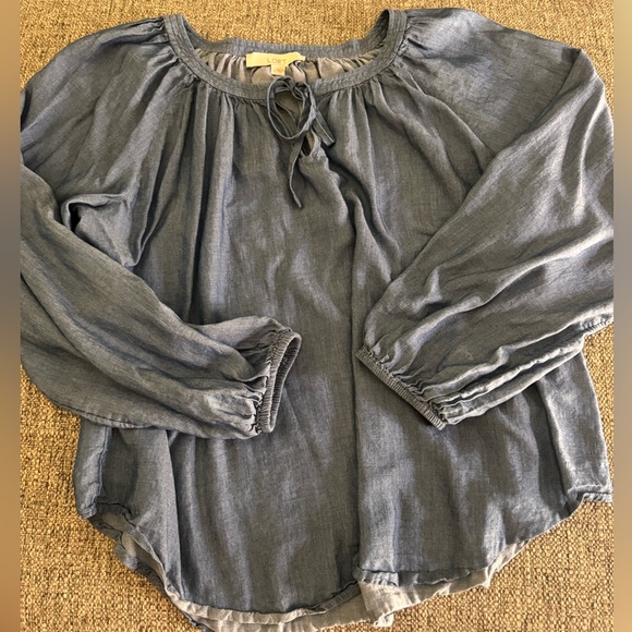 Loft Chambray peasant blouse size L - Picture 3 of 8